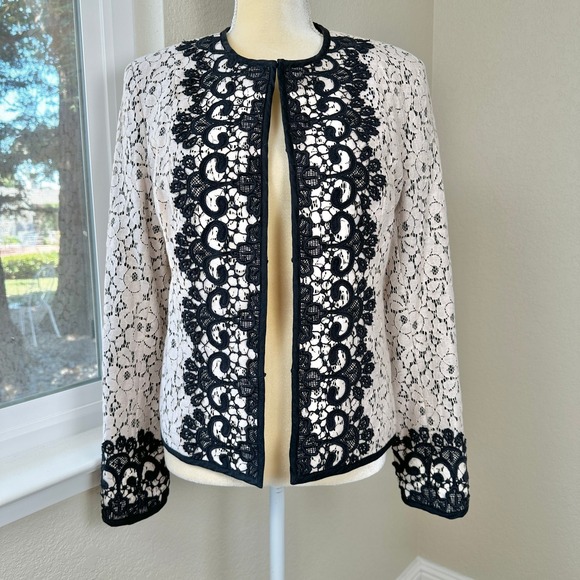 Neiman Marcus Exclusive Blazer Kimono Jacket M Lace Floral Luxury Church Career - Picture 1 of 11